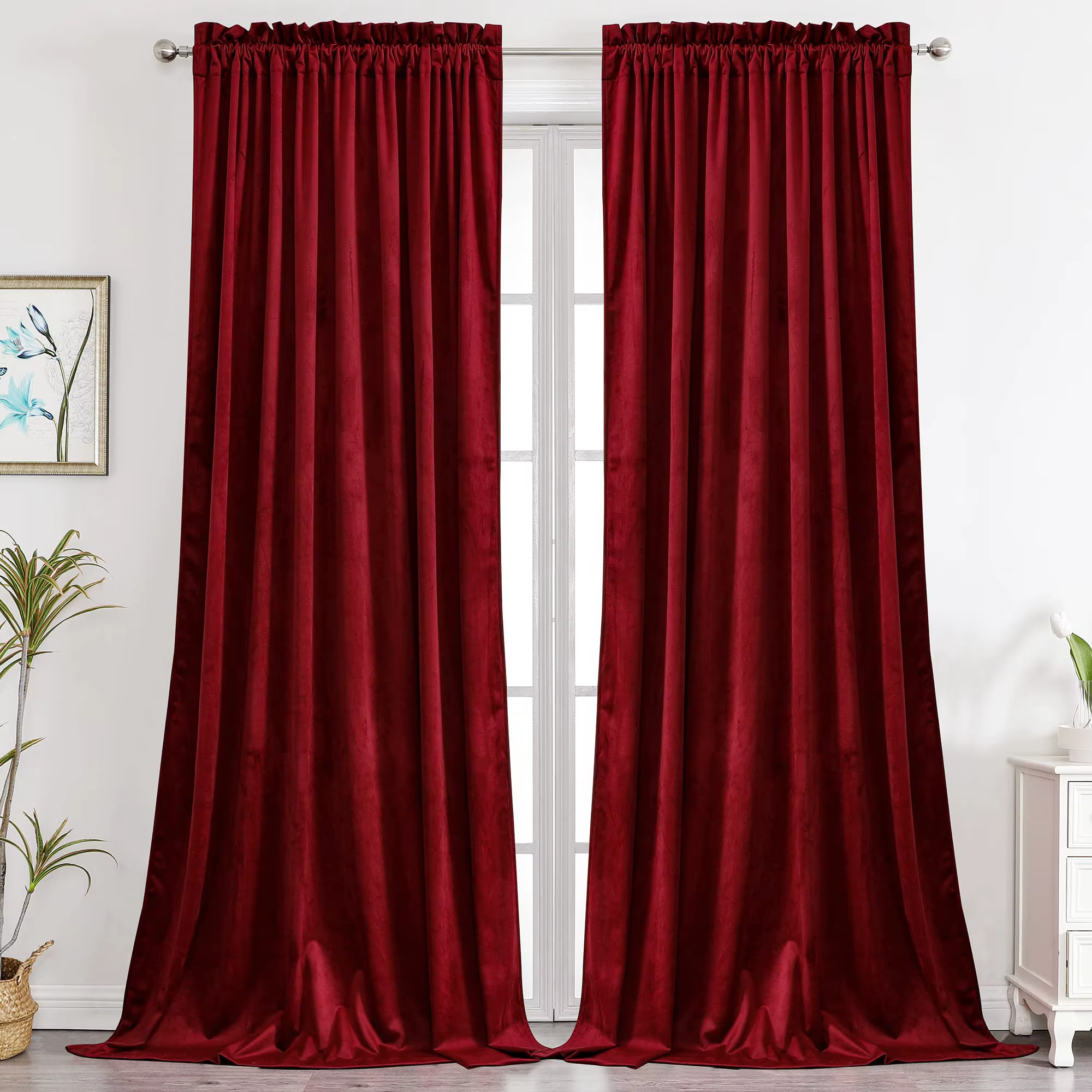 Rideaux de noël en velours rouge, assombrissant, isolation thermique, doux, pour la confidentialité,