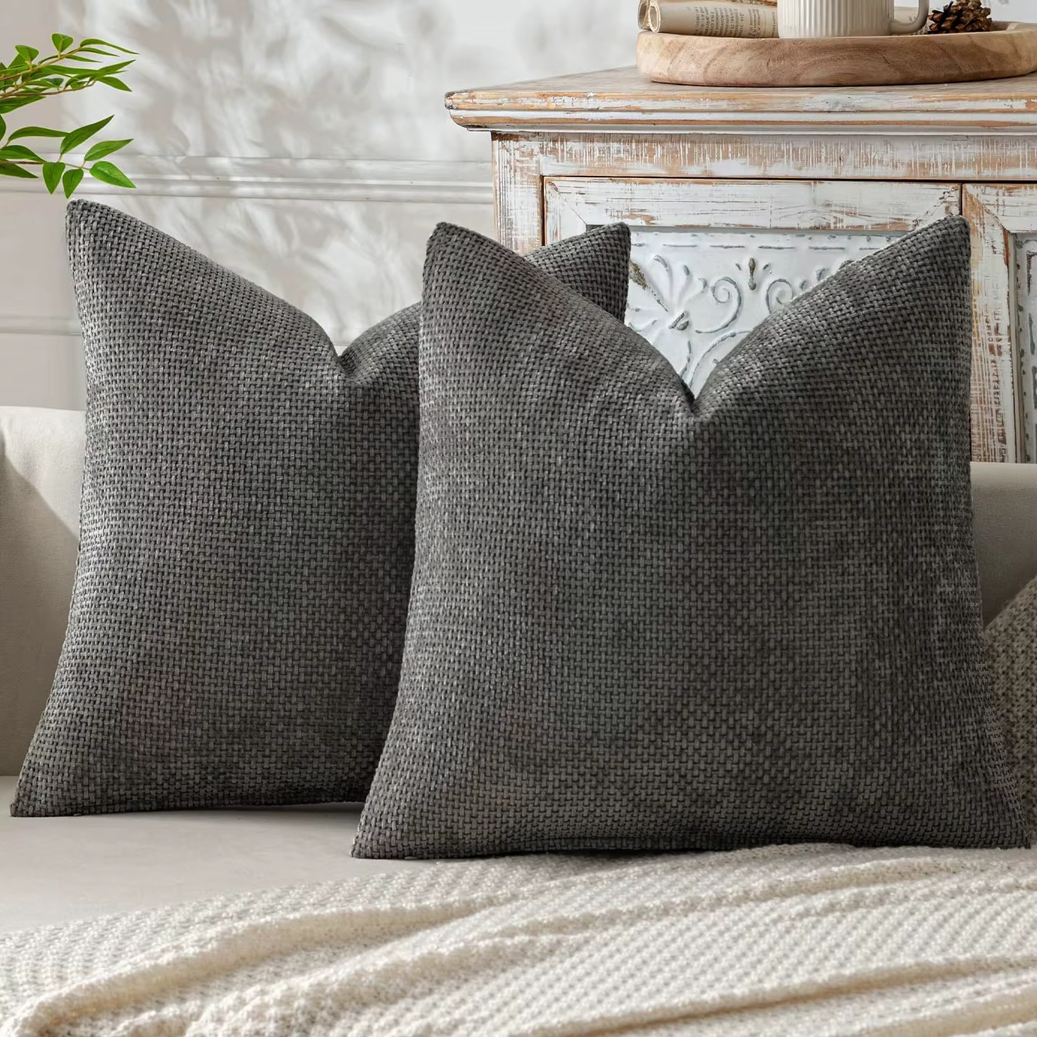 Housse de coussin en chenille bleue, taie d'oreiller décorative 45 x 45 CM, moderne pour canapé et c