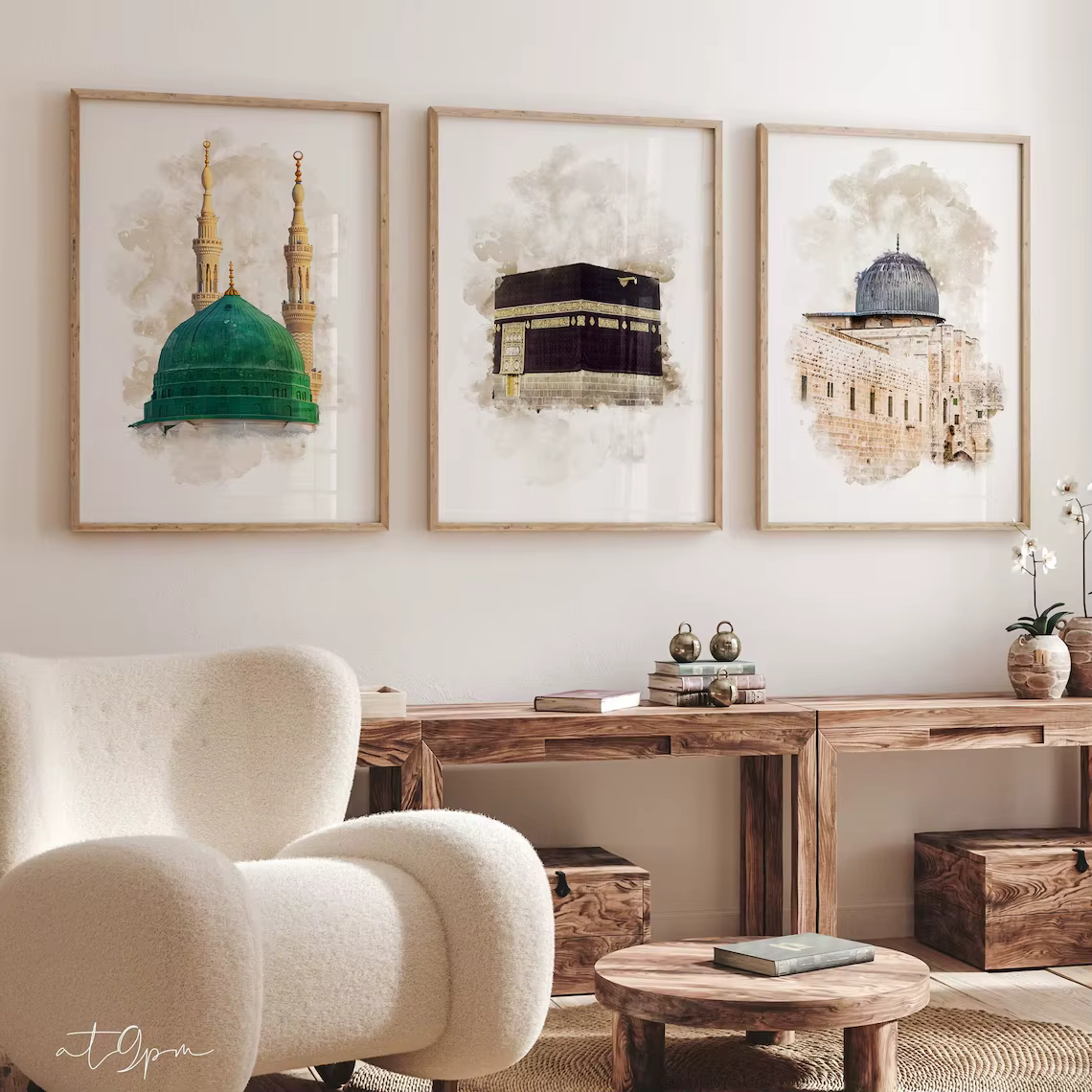 3 pièces d'art mural islamique moderne, impression sur toile, peinture, affiche, image pour salon, c