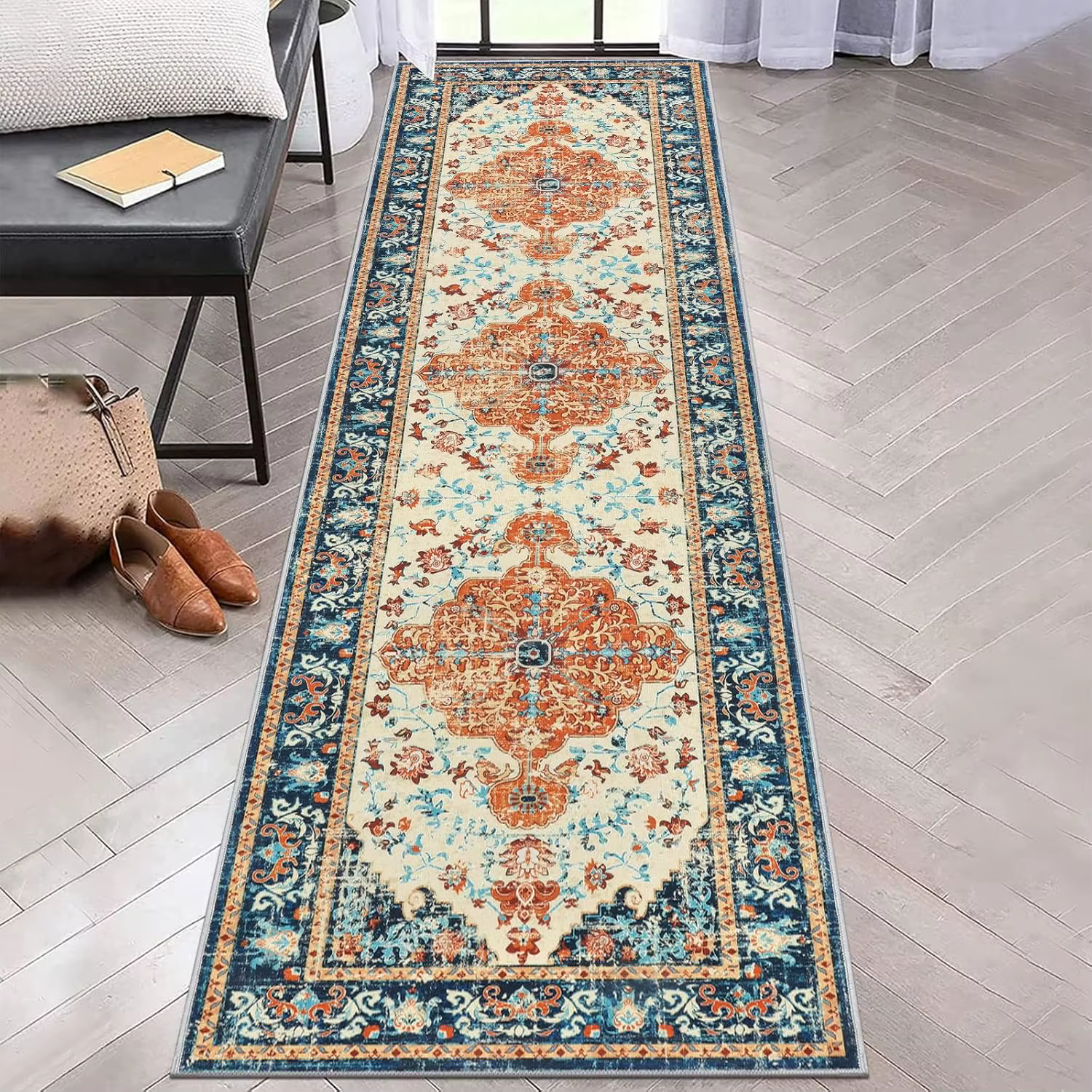 Tapis de couloir Boho, Style ethnique Vintage, antidérapant, de cuisine, absorbant l'eau, résistant 