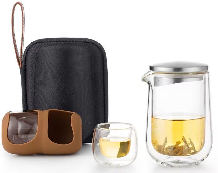 SAMADOYO-Service à thé en verre de voyage portable, un pot, 2 tasses, tasse rapide pour infuser le t