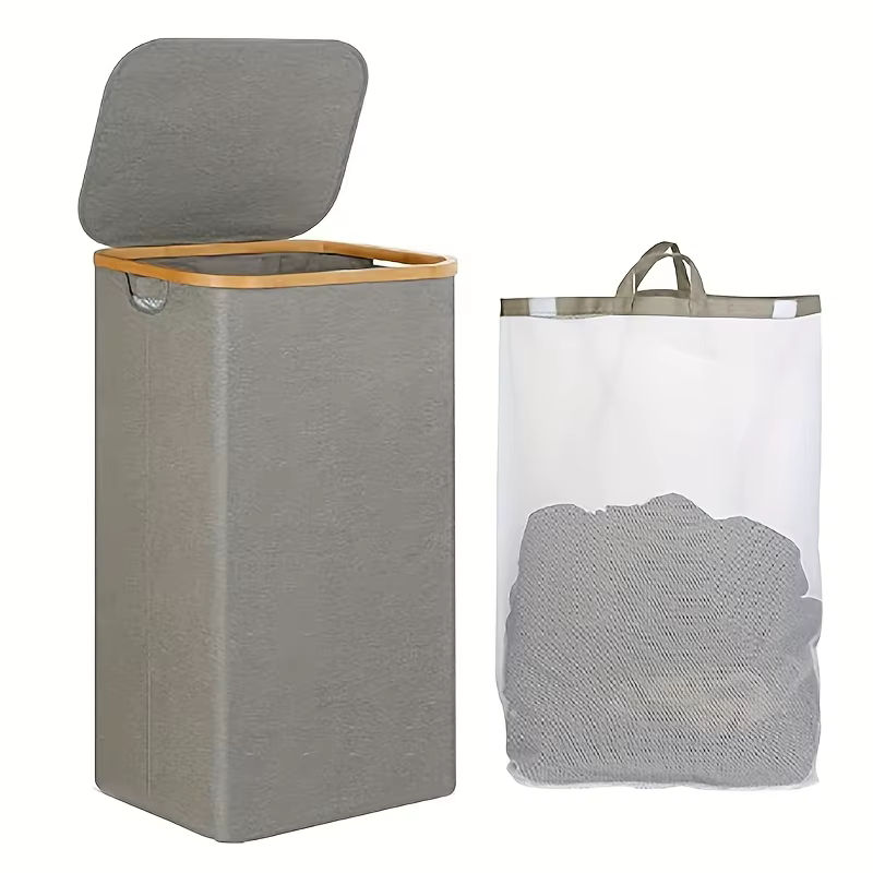 Panier à linge haute capacité de 26,42 gal avec couvercle, portable avec poignée, sac intérieur amov