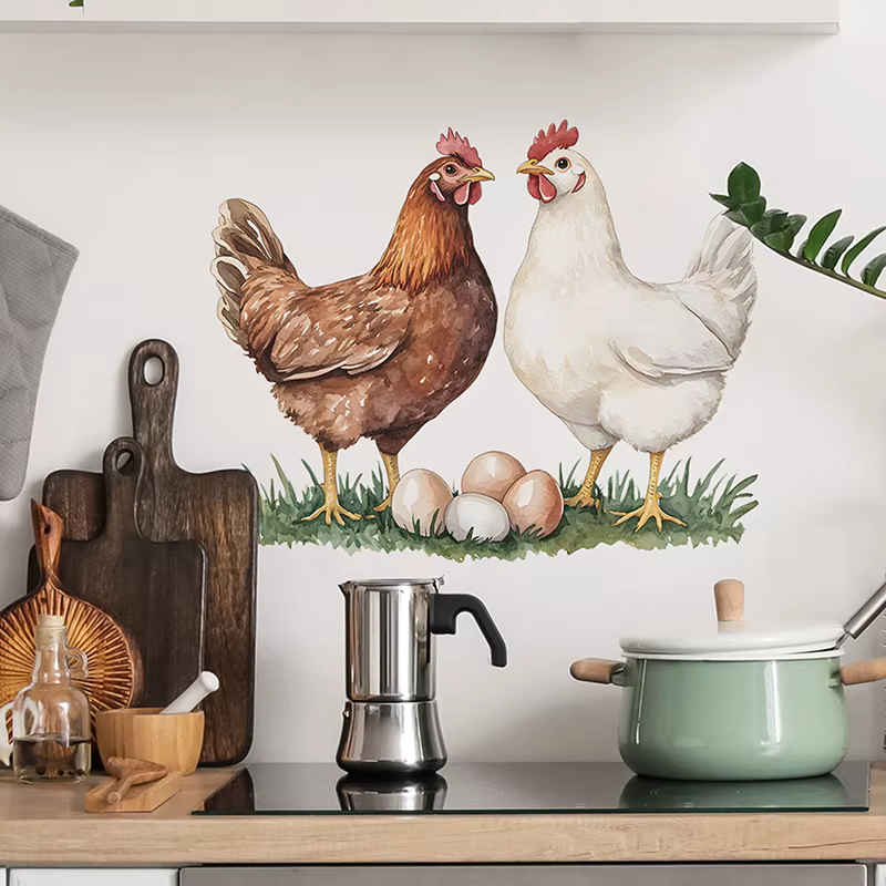 Autocollant mural coq Style jardin, herbe verte, chambre à coucher, cuisine, fond de maison, aménage