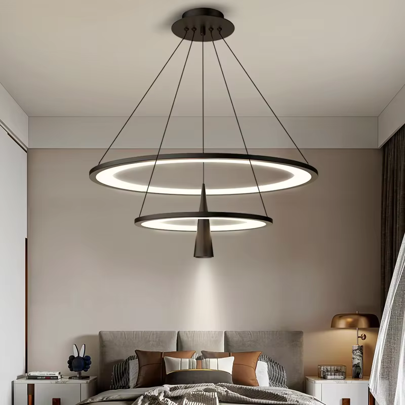 Lustre minimaliste moderne personnalité créative Led anneau noir lampe salon salle à manger étude ch