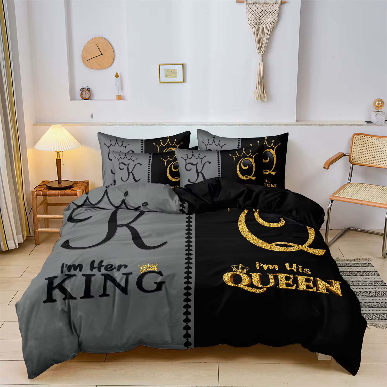 Ensemble de literie sur le thème Royal Crown King & Queen, housse de couette, respirant, lavable en 