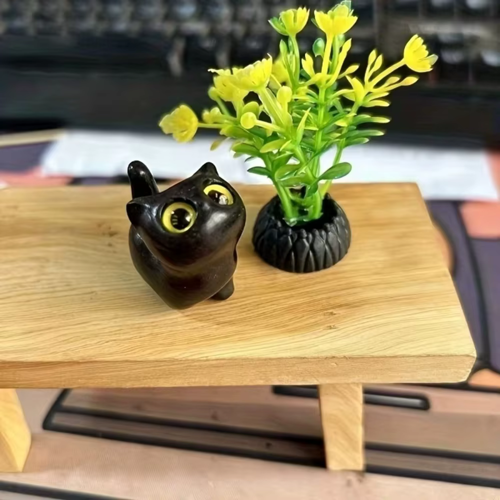 Figurine de chaton en bois mignonne et charmante, décor de chat fabriqué à la main pour la maison, i