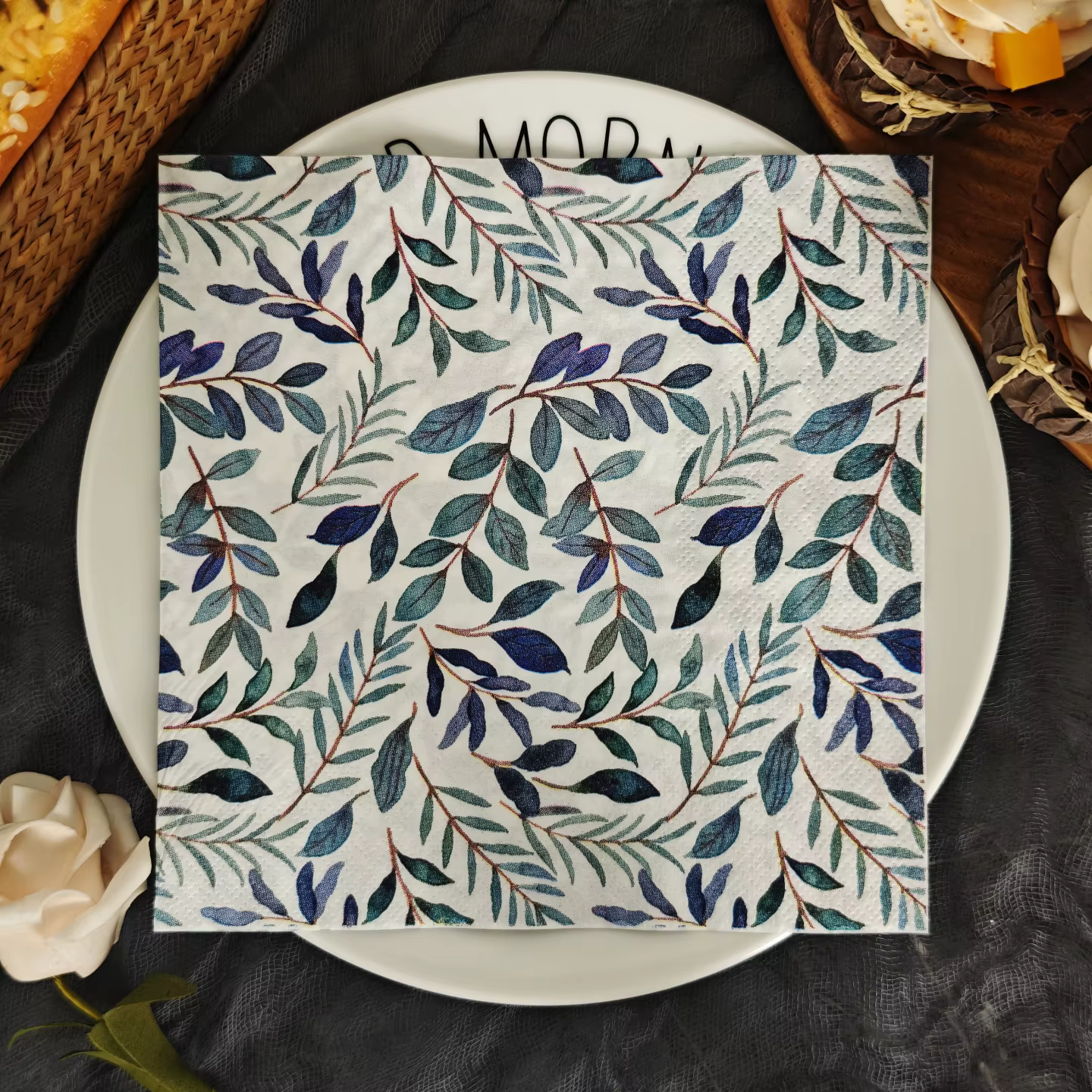 20/50 pièces de serviettes de table 2 plis 33*33cm à motif feuillage vert profond, idéales pour les 
