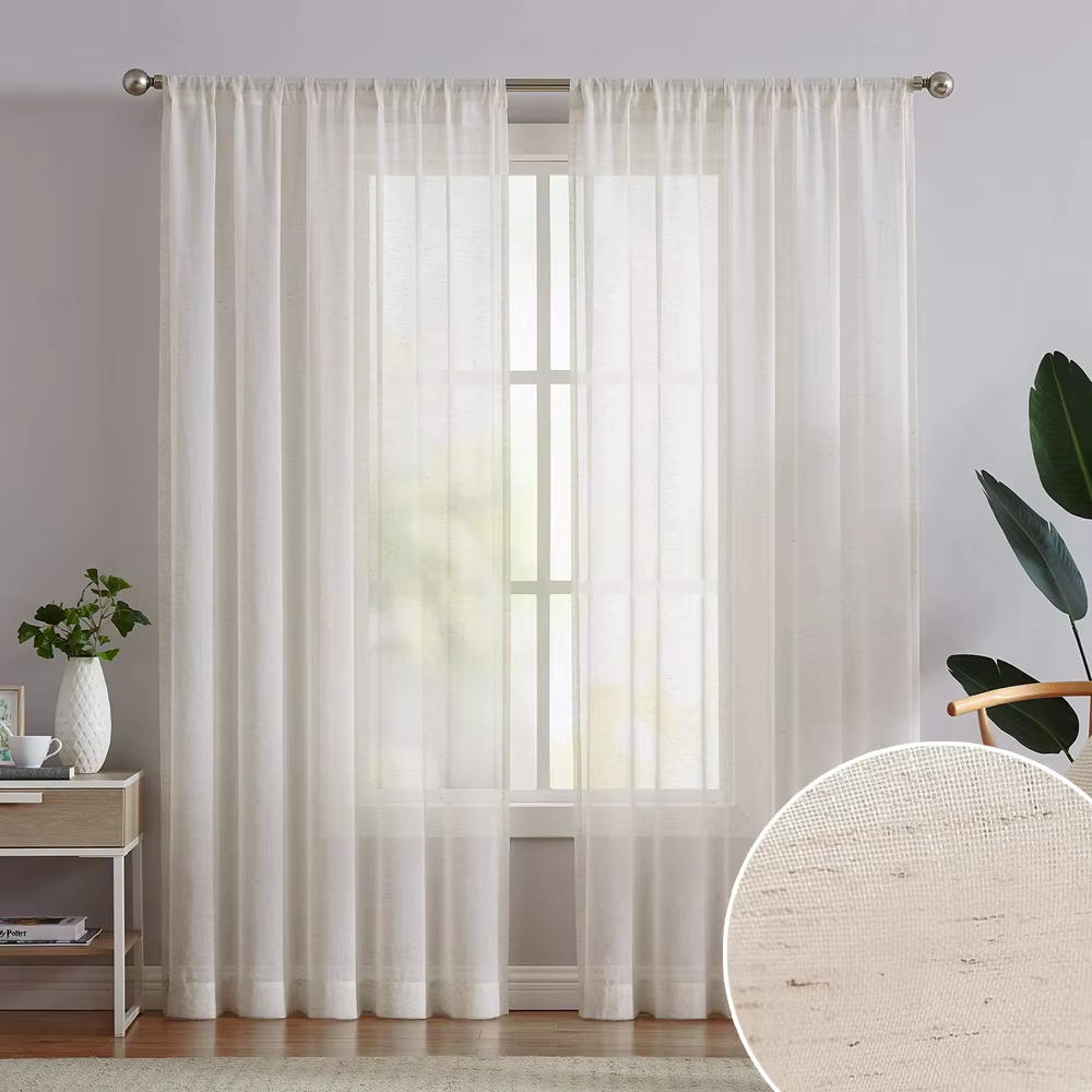 Rideaux transparents en lin beige pour salon