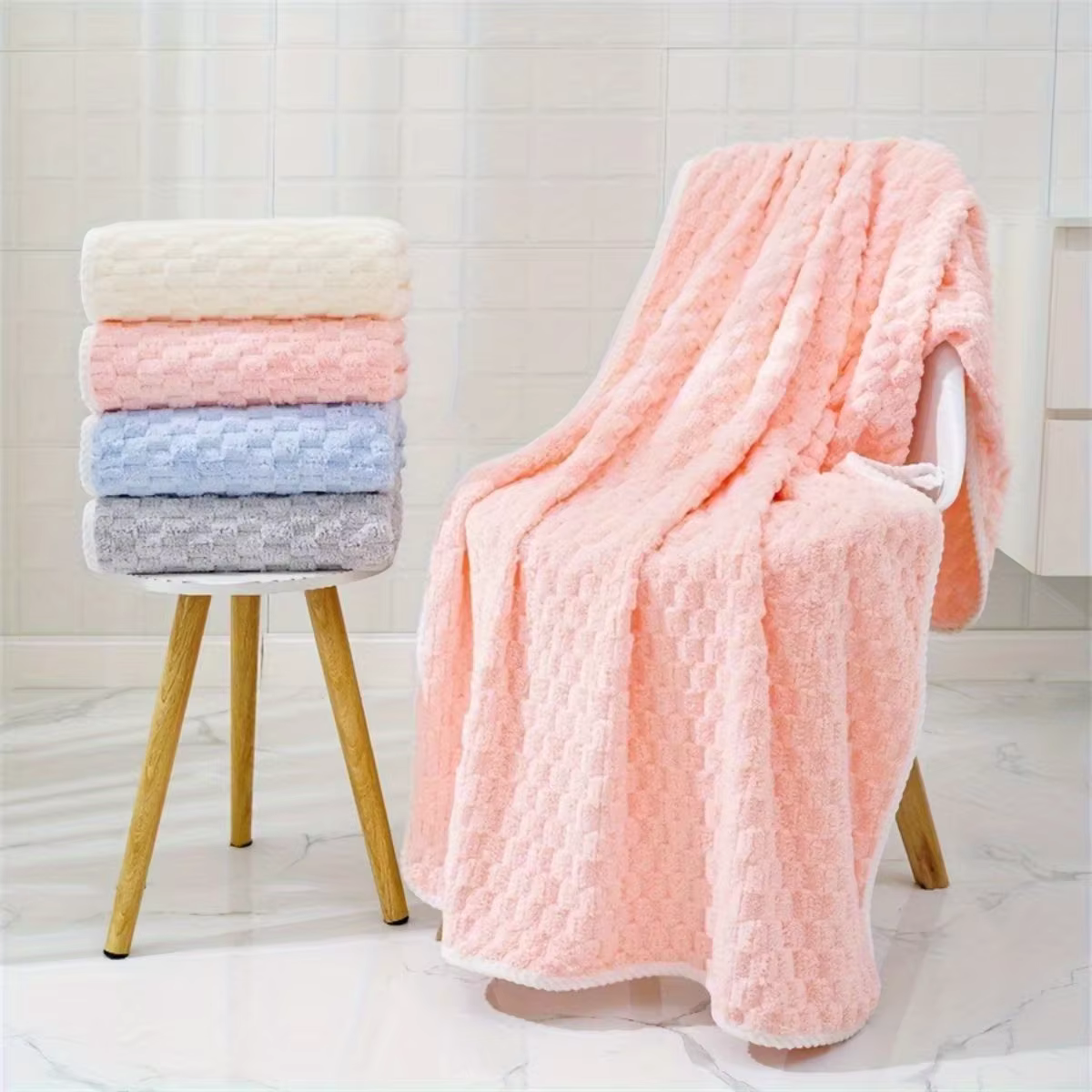 Serviette et serviette de bain en polaire corail