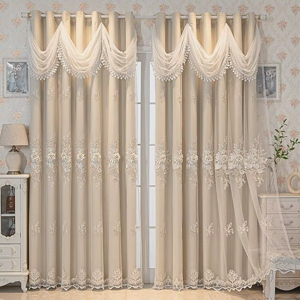 1 panneau de rideaux européens de luxe avec cantonnière ondulée pour salon et chambre à coucher