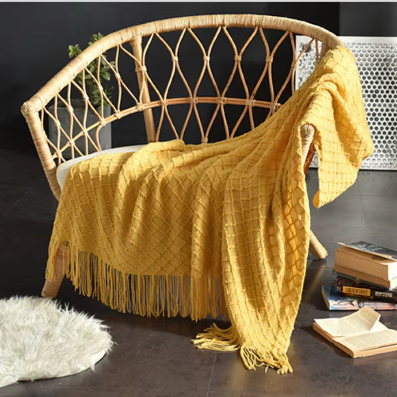 Textile City-Couverture Plaid Jaune Confortable de Style Nordique