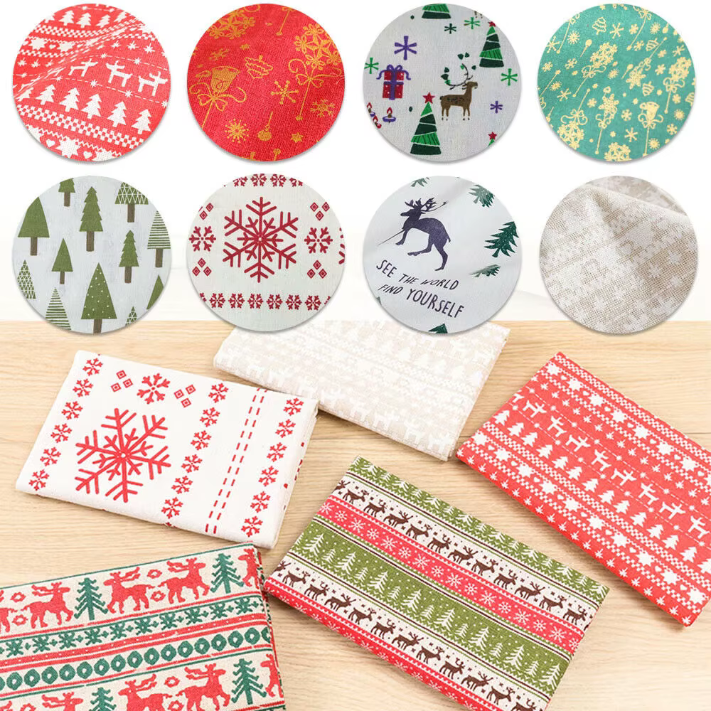 Tissu en coton et lin série noël