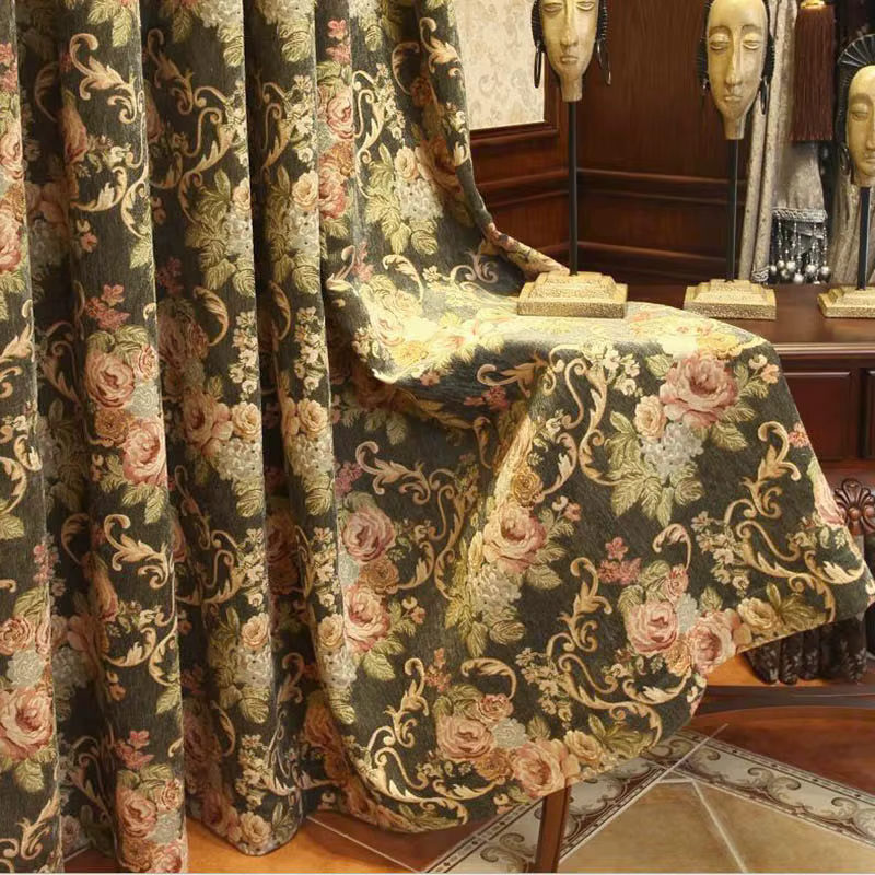 Rideaux Occultants Brodés Vert Foncé pour Salon