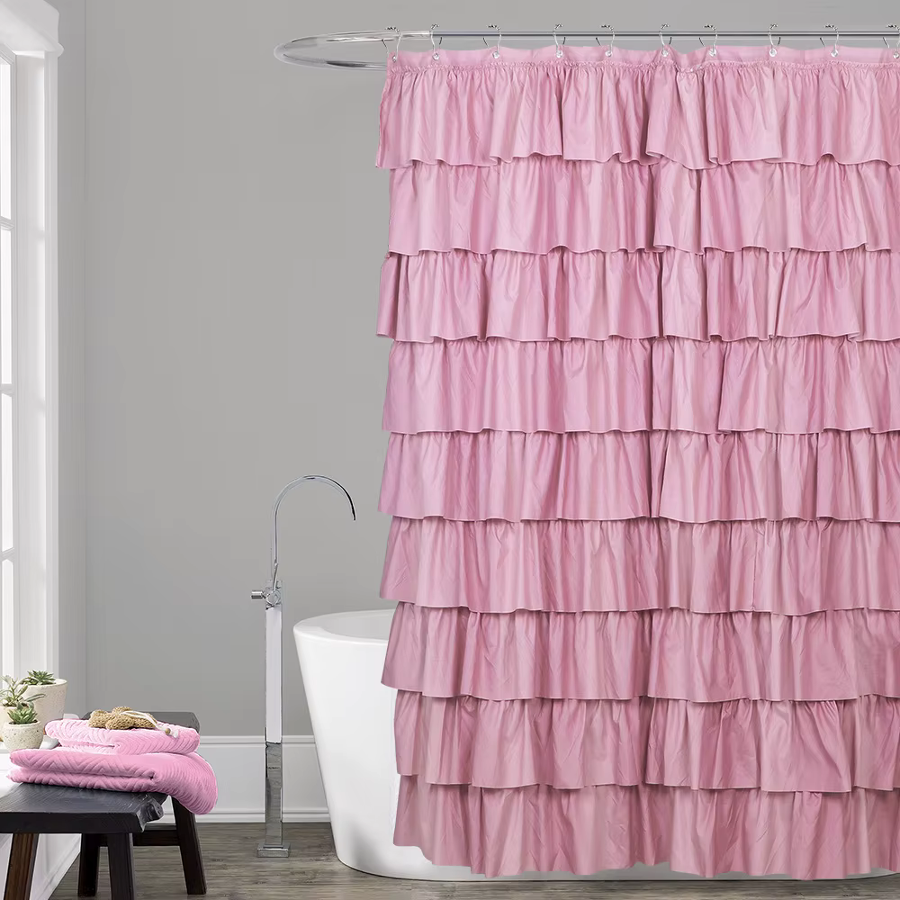Rideau de douche à volants en dentelle blanche