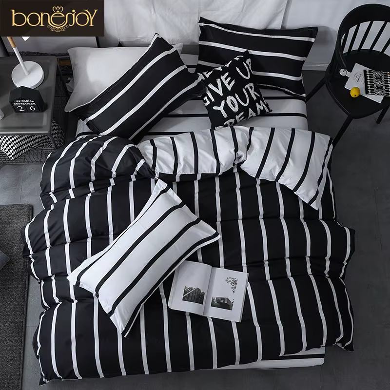 Bonenjoy-Parure de lit à rayures noires et blanches