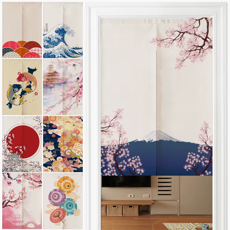 Rideau de porte en lin japonais Ukiyo-e