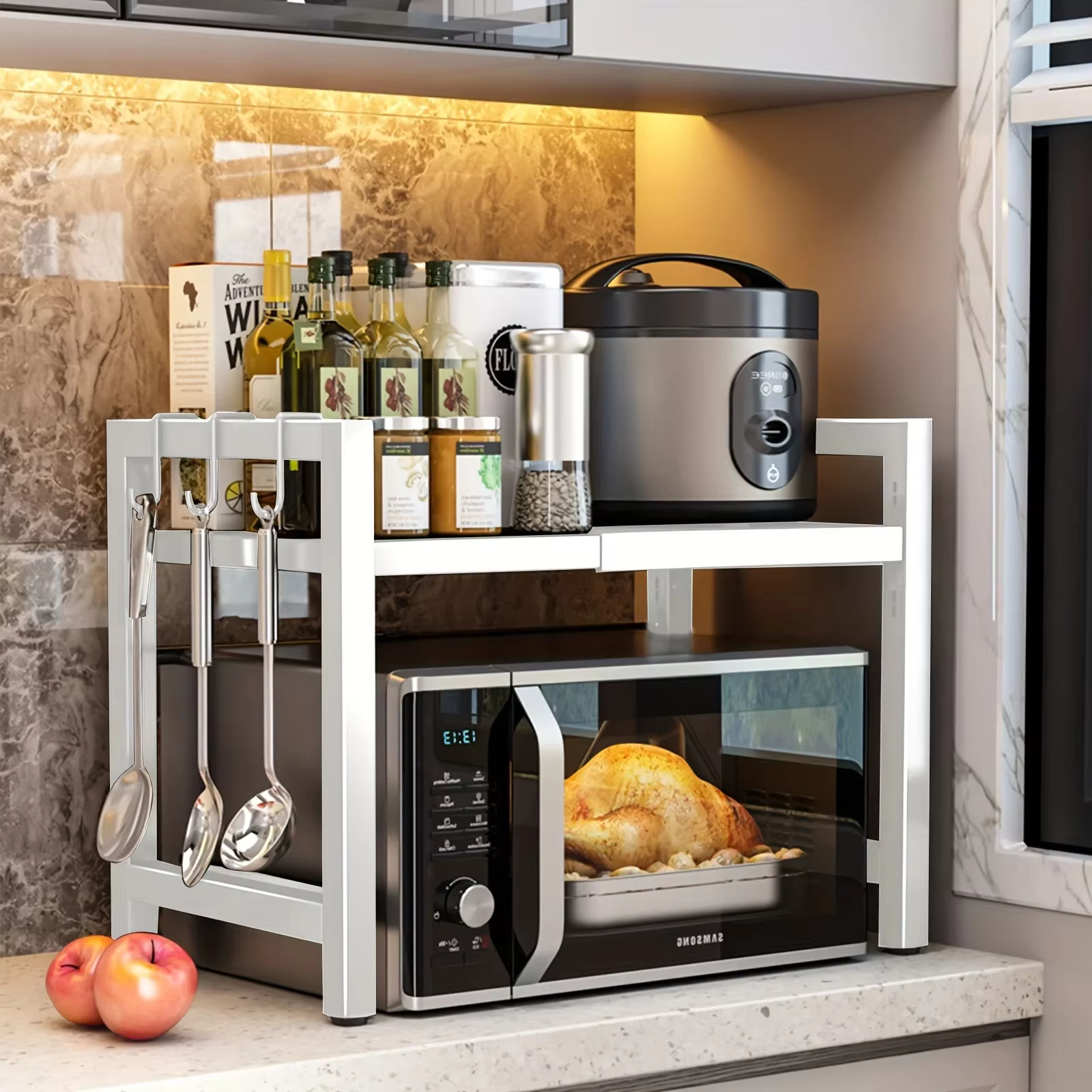 Étagère de rangement extensible pour micro-ondes en acier au carbone épaissi