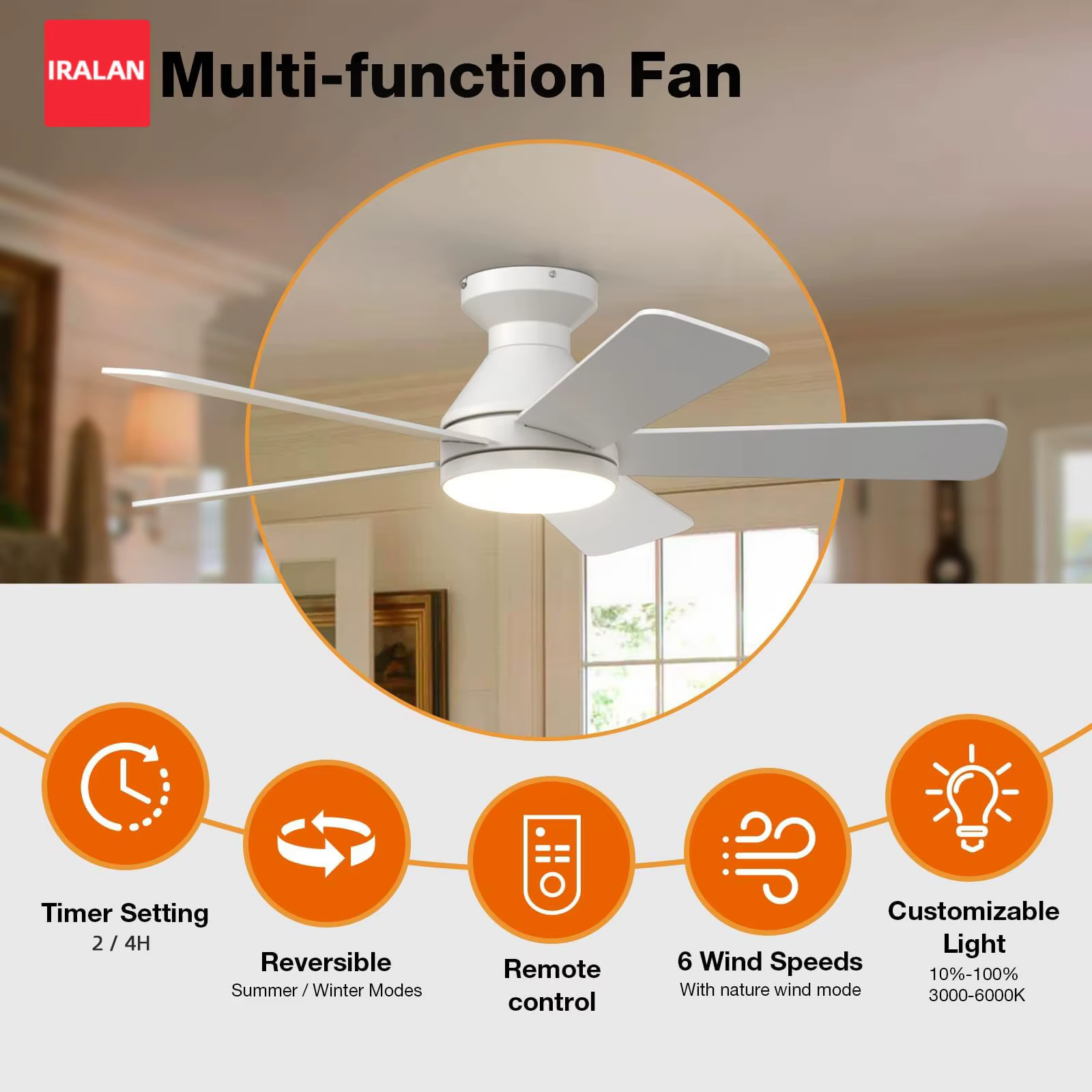 Ventilateur de plafond moderne avec lumière LED