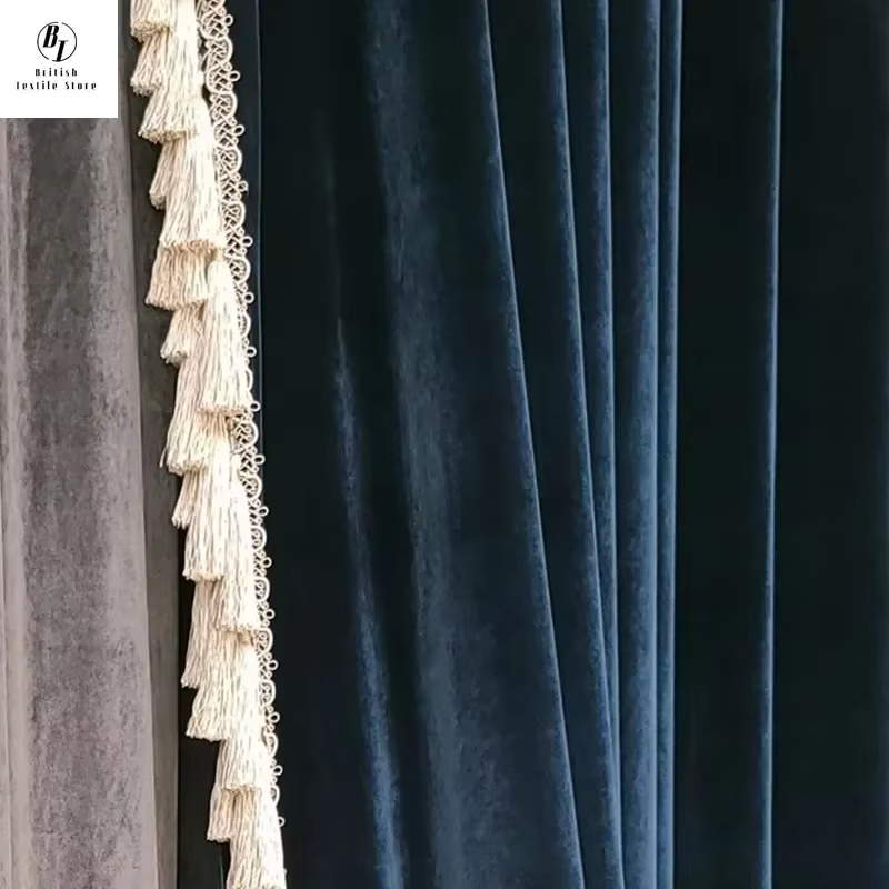 Rideaux de luxe en velours bleu français