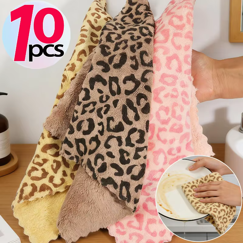 Serviette absorbante en tissu polaire corail à imprimé léopard