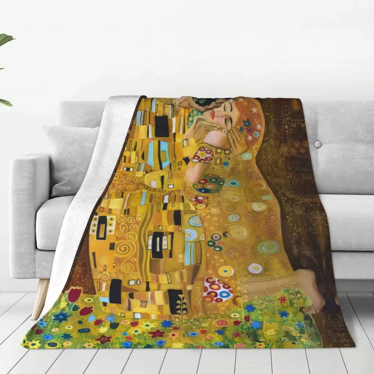Gustav Klimt le baiser couverture tricotée flanelle abstraite Freyas Art couvertures Super chaudes pour lit chambre couette