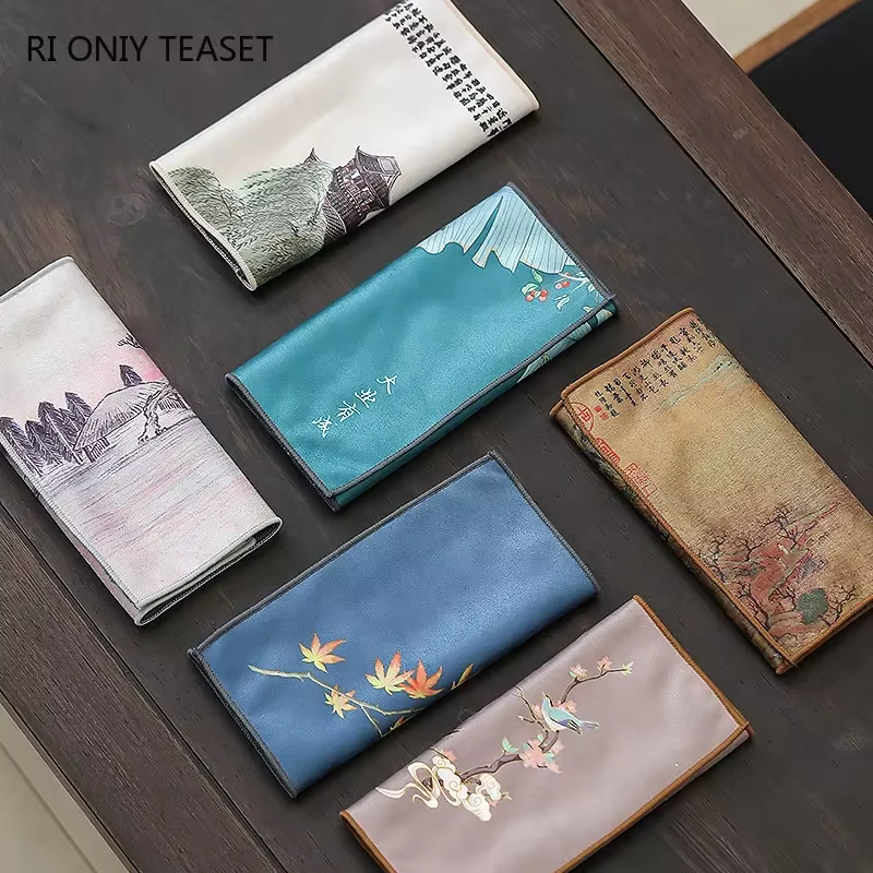 Serviette de thé en peluche à motif paysage peint