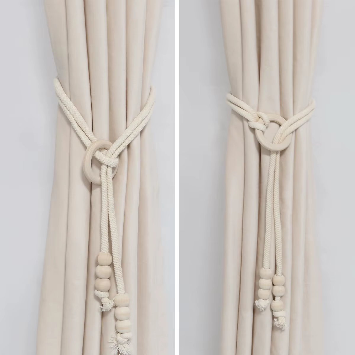 Attaches de rideau bohèmes en perles de bois