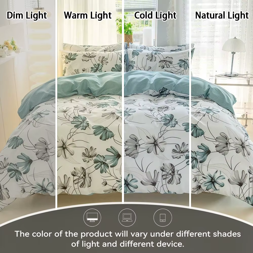 Ensemble de housse de couette réversible à imprimé floral aquarelle gris turquoise