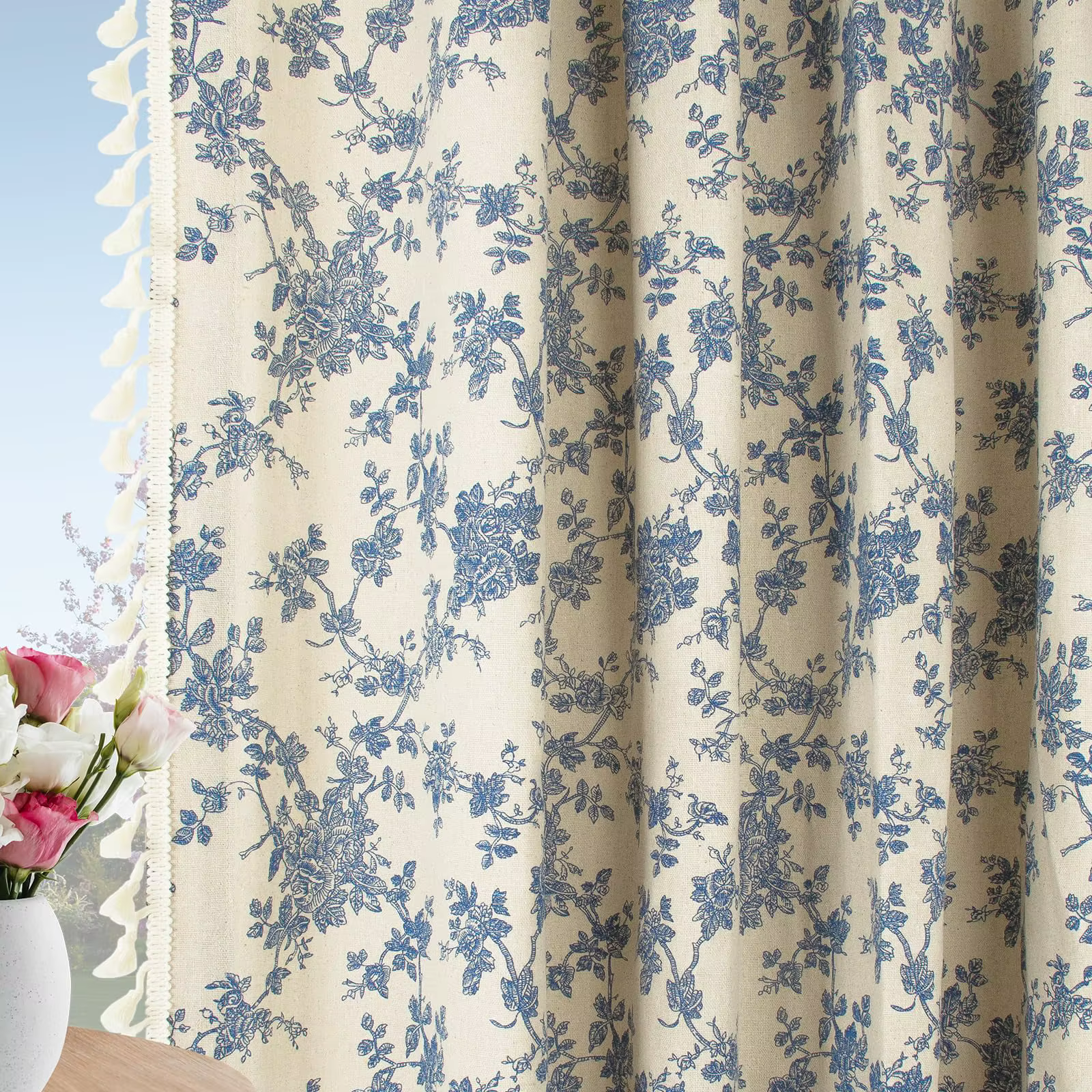 Rideaux en lin et coton à fleurs
