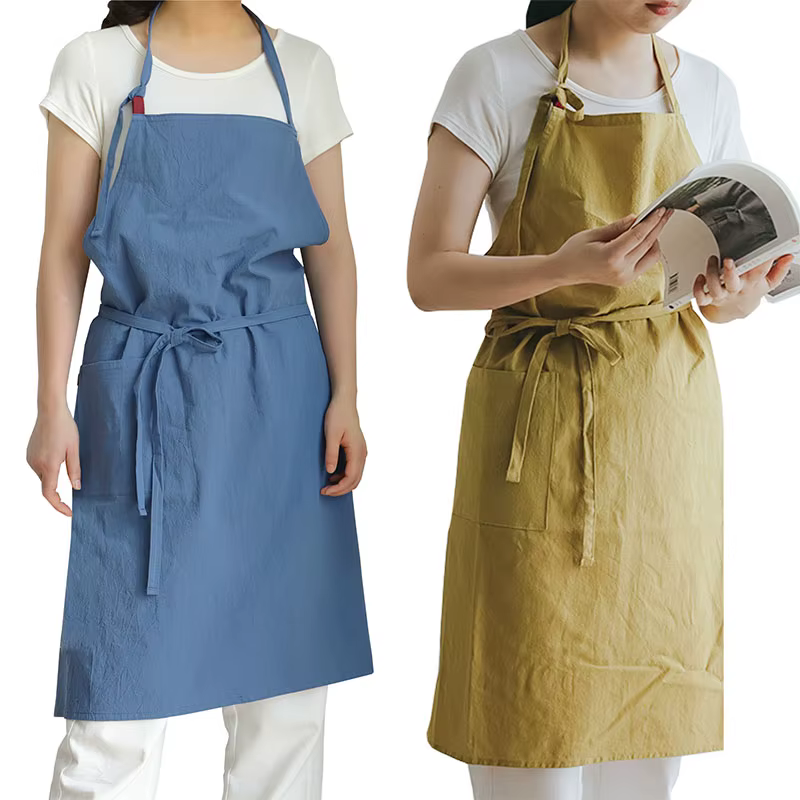 Tablier de cuisine léger en coton et lin avec poche pour hommes et femmes