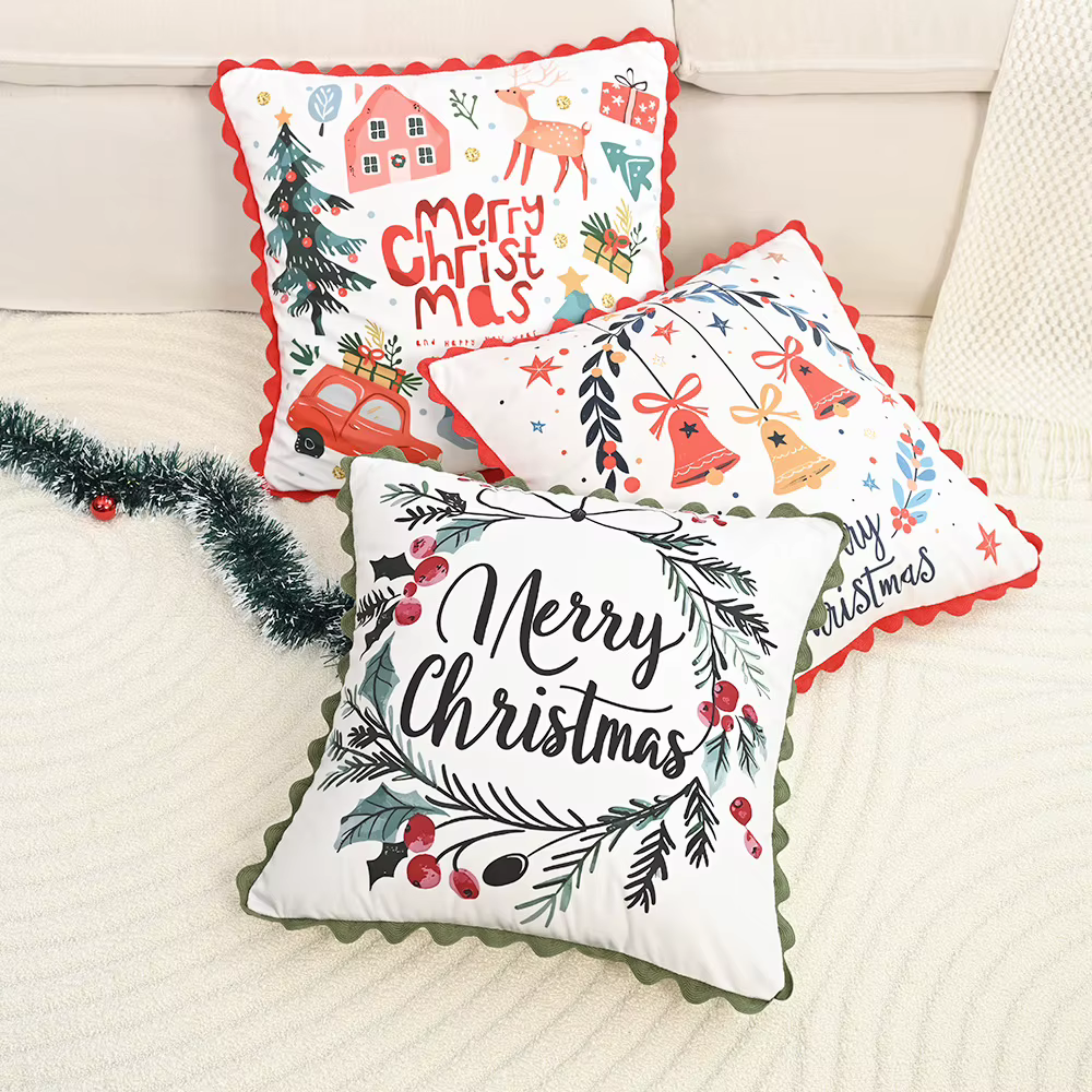 Housse de coussin à bord ondulé joyeux noël