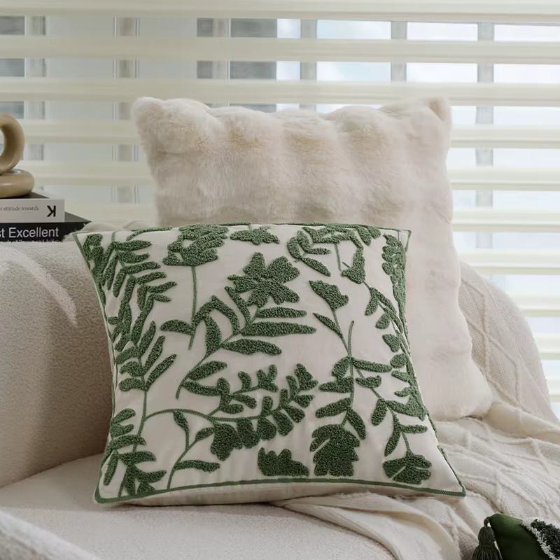 Juste de Coussin Verte Brodée Exquise