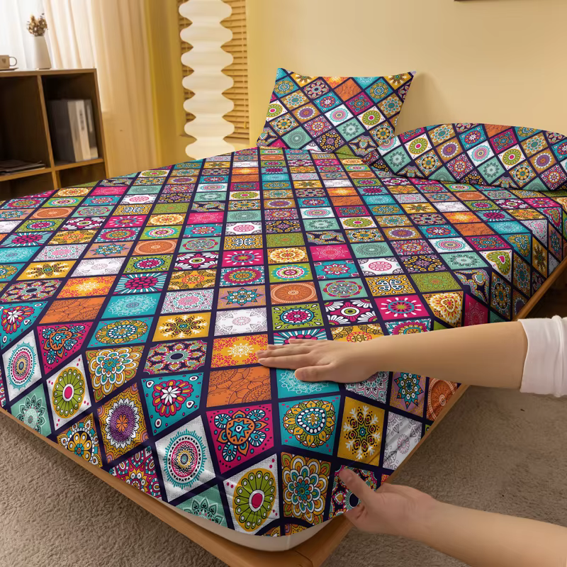 1 drap de lit givré à motifs bohème