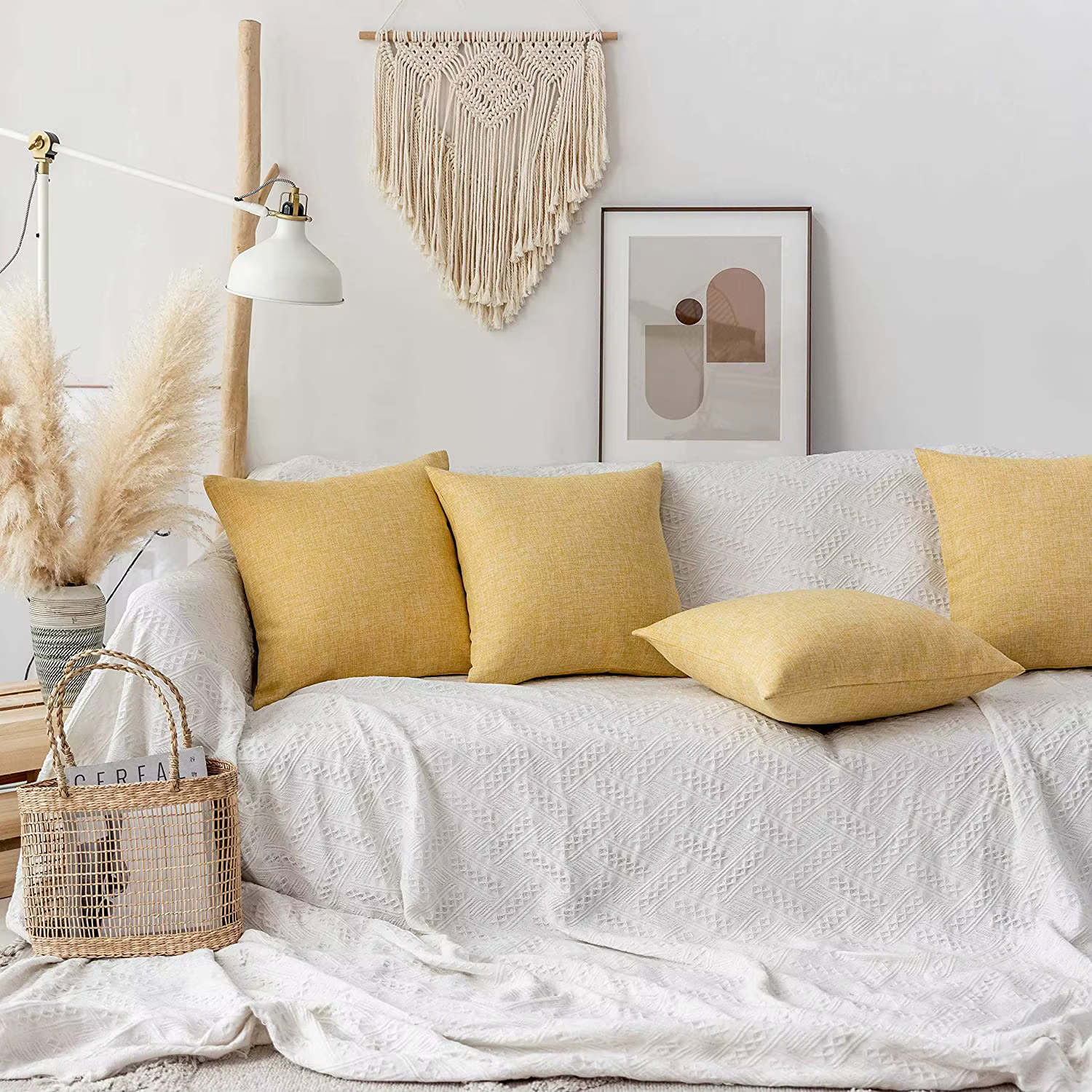 Juste de coussin en lin jaune