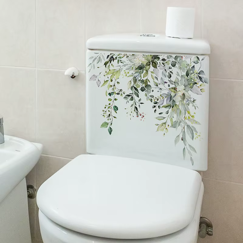 Autocollant mural auto-adhésif Feuilles de plantes vertes pour la décoration de salle de bain