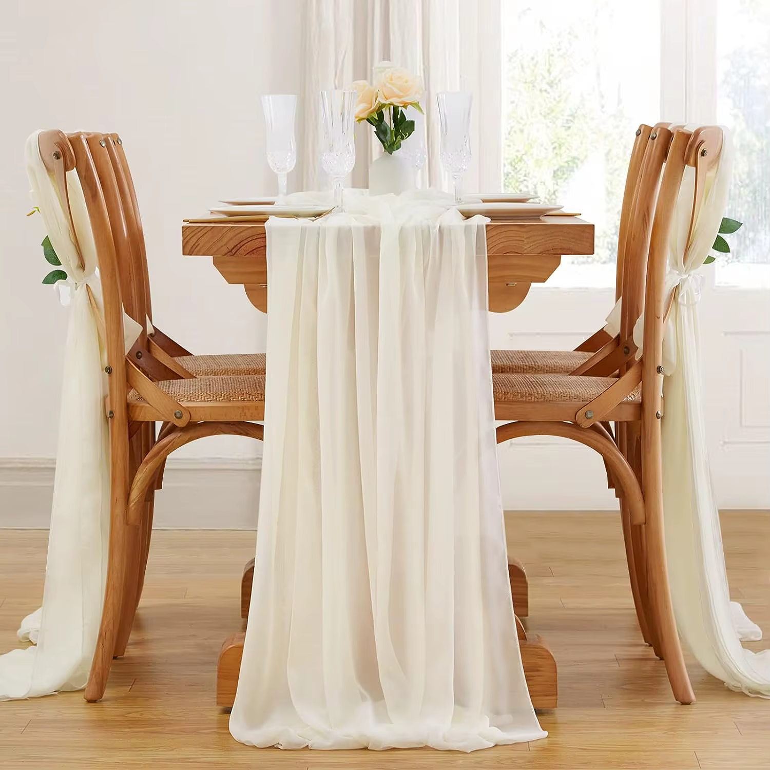 Chemin de Table en mousseline de soie vert sauge