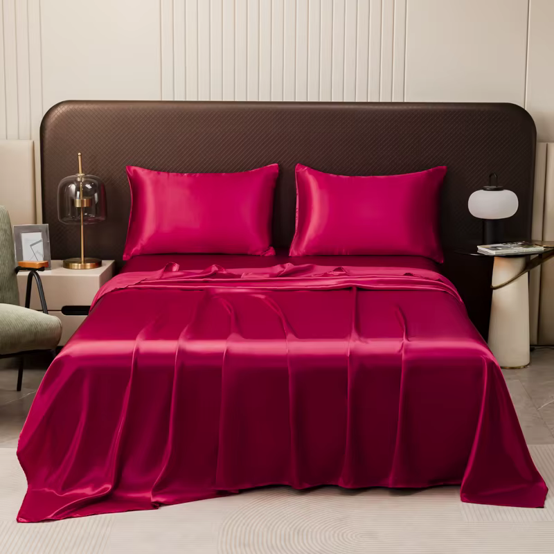 Drap de lit en soie satinée avec taie d'oreiller