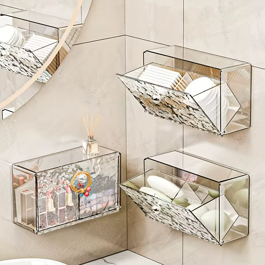 Boîte de rangement murale transparente pour salle de bain