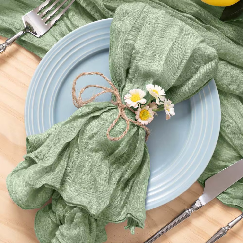 Napperon de Table en Gaze de Couleur Vert Sauge