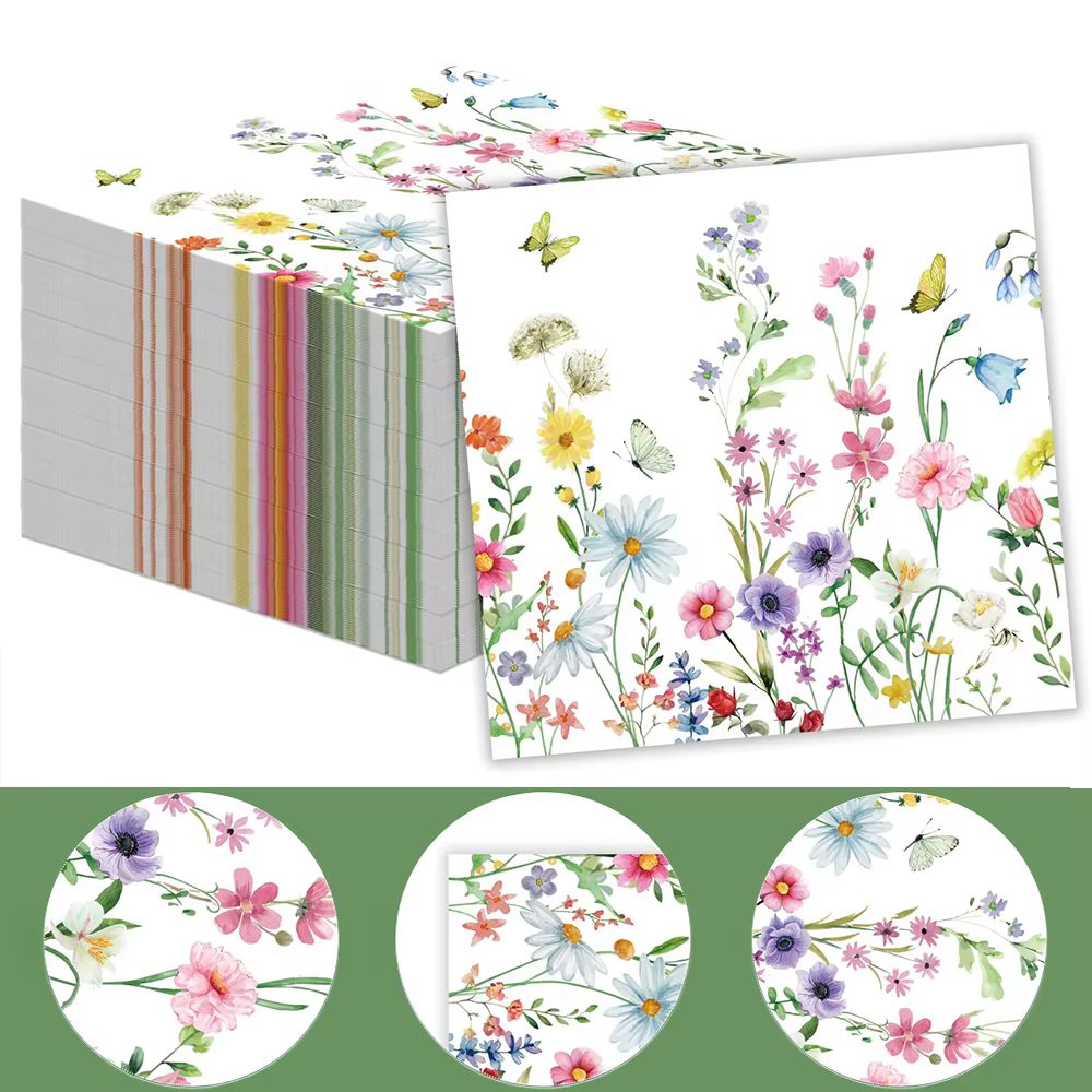 40 pièces serviettes à fleurs sauvages 13 pouces