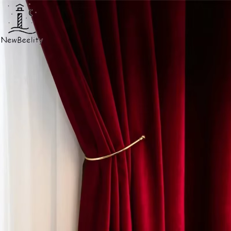 Rideaux en Velours de Luxe Nordique Moderne Rouge Bordeaux