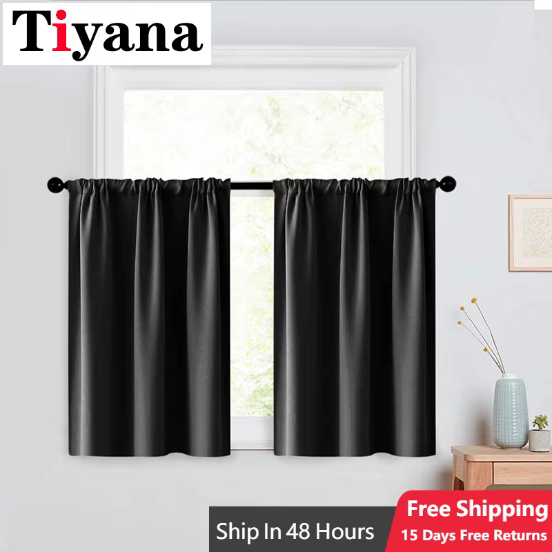 Panneaux noirs chambre salon rideau oeillet haut court occultant petites rideaux pour cuisine fenêtre draperie