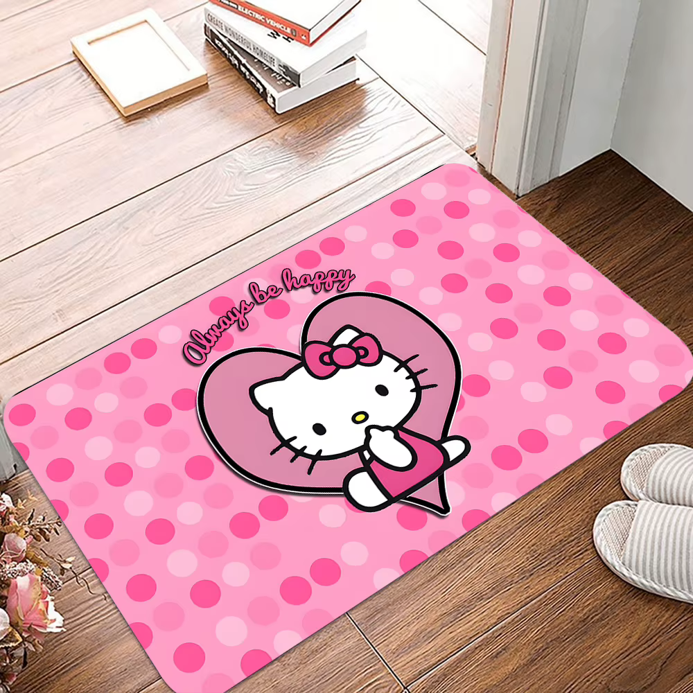 Paillasson rose Hello Kitty avec nœud papillon : adorable tapis d'entrée antidérapant avec imprimé de personnage de chat