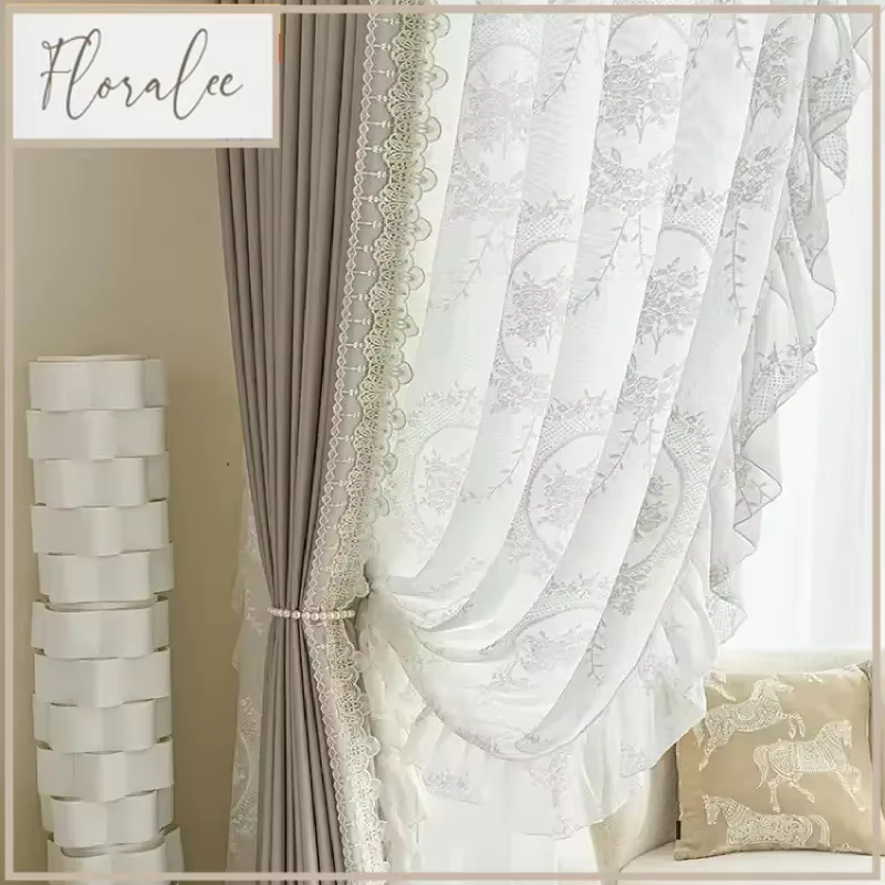 Rideaux modernes en dentelle de gaze blanche
