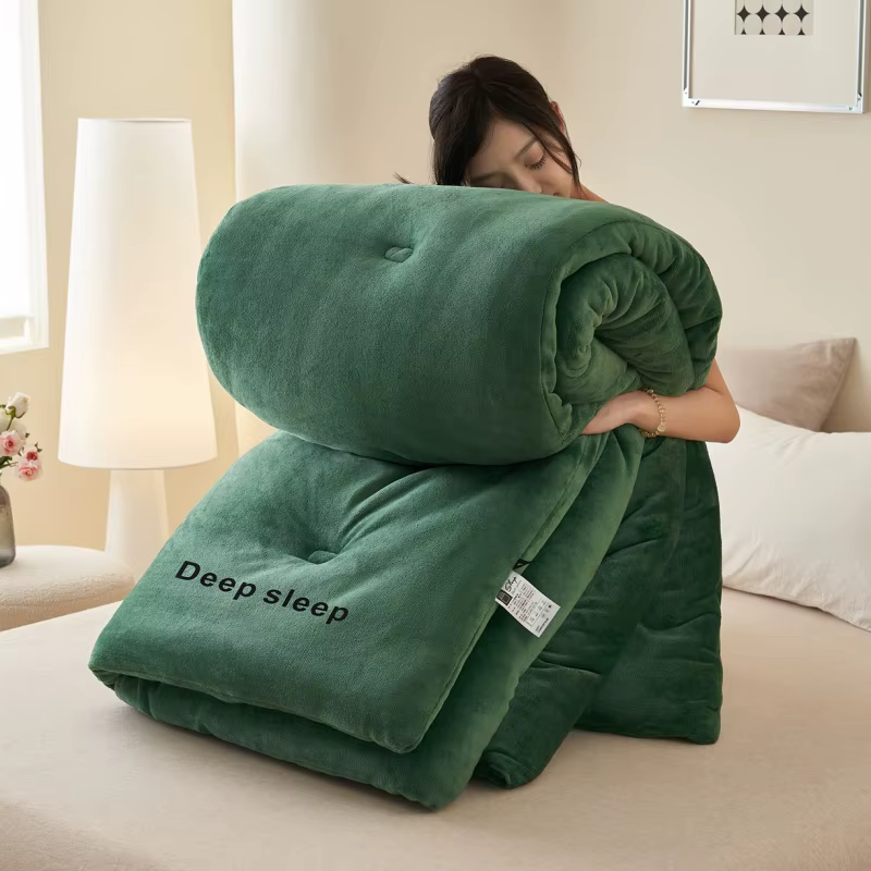 Nouveau hiver polaire couette solide vert chaud confortable épaissi