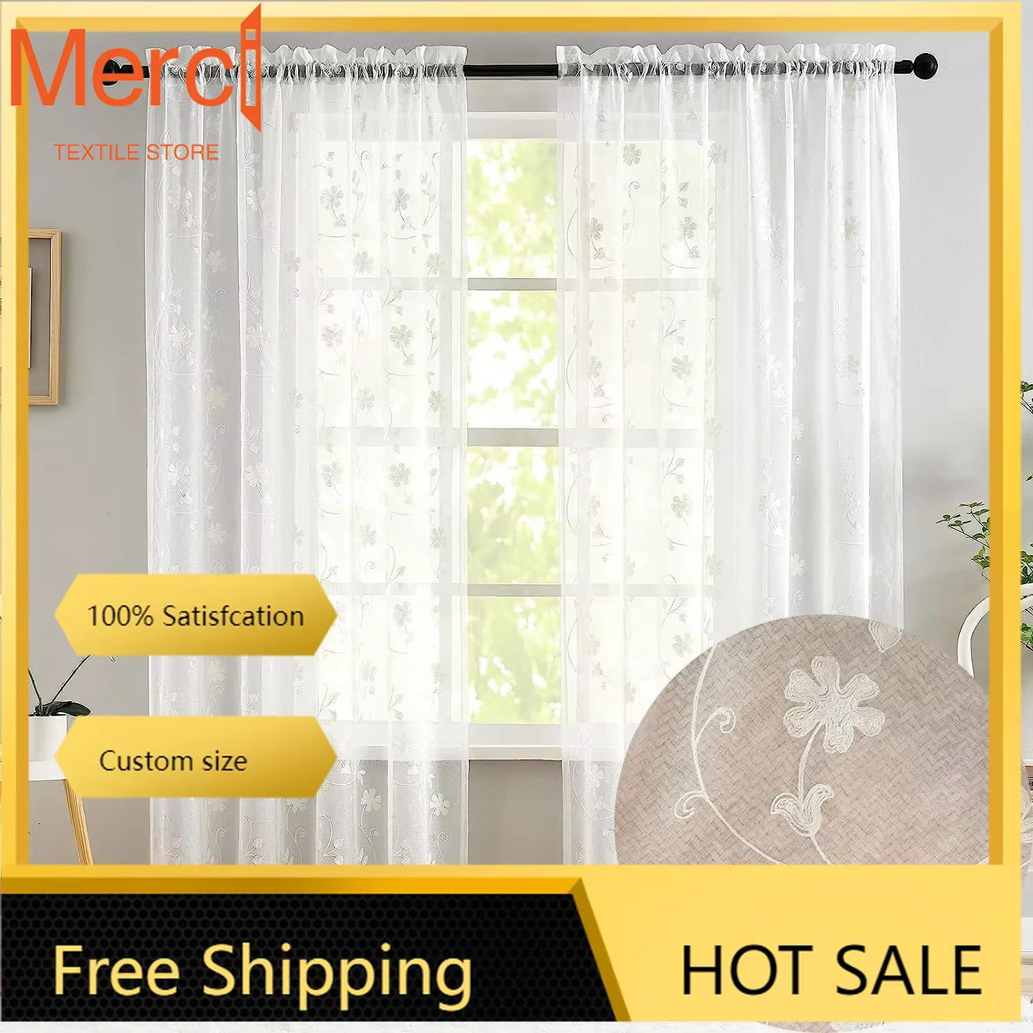 Rideau transparent blanc sur mesure