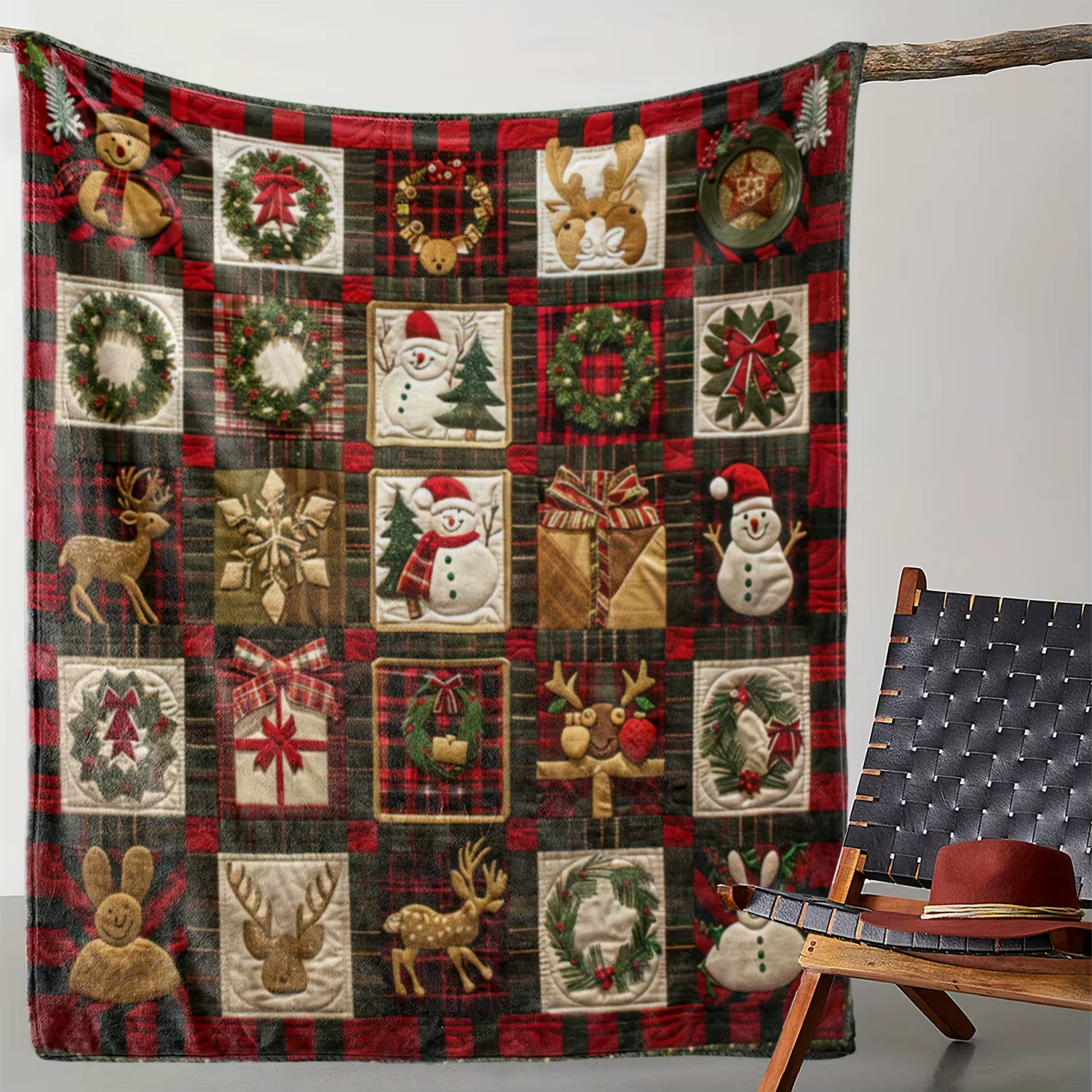 Couverture de Noël festive et confortable – Couronne d'inspiration vintage