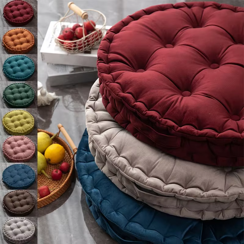 60x60 cm nordique plaine velours Tatami coussin rond oreiller épaissi hiver canapé dos