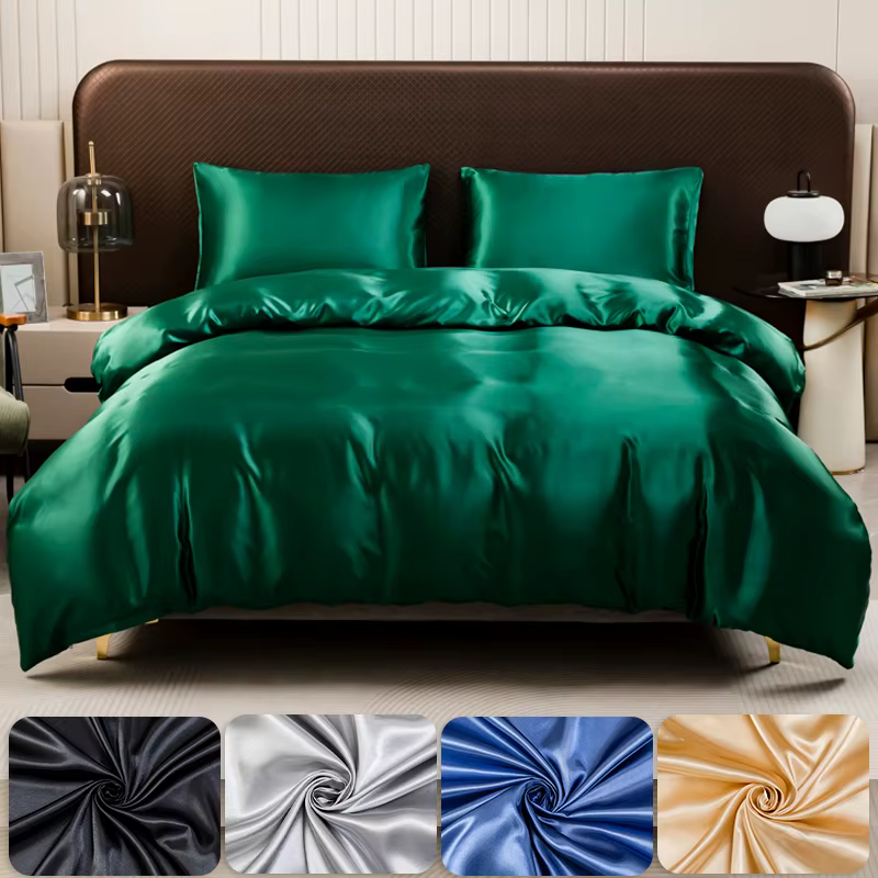 Ensemble de housse de couette en Satin de couleur unie