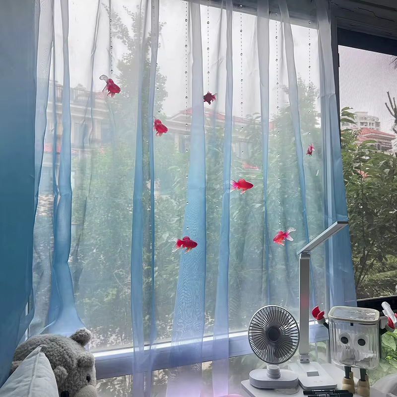 Rideaux en Tulle bleu bricolage poisson rouge suspendus